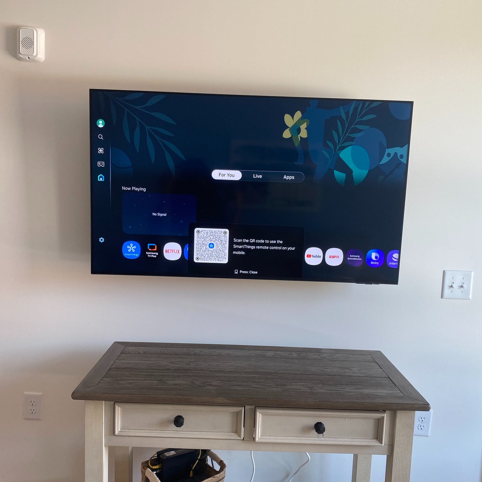 65″ TV with concealed wiring completed by Ensysta Build